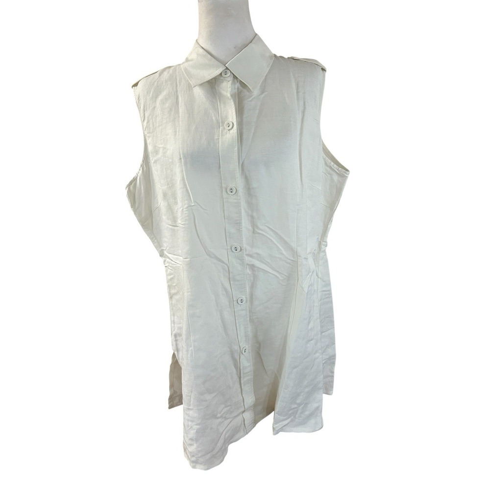 Ashley Stewart Sleeveless Linen Tunic Top White SZ 16W